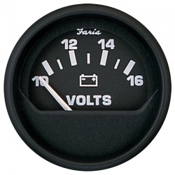 Voltmeter, Faria, Euro Black, 10-16 VDC, 2"/53mm