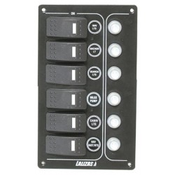 Switch Panel 'SP6 Offshore', 6 waterproof switch, w/Led/6auto fuses, 120x195mmx1.5mm