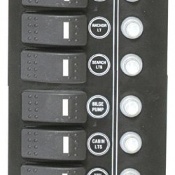 Switch Panel 'SP6 Offshore', 6 waterproof switch, w/Led/6auto fuses, 120x195mmx1.5mm