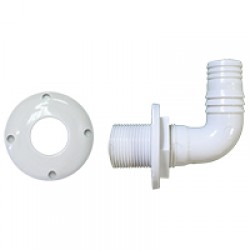 Thru-Hull Elbow 90º, Hose Ø25mm, Scr.Flange, White