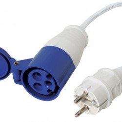 Cord Set w/ female plug 16A & Schuko Connector 16A, 220-240V, 30cm cable, blue